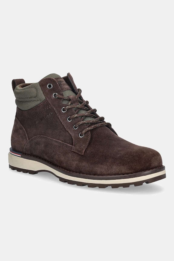 Kožená obuv Tommy Hilfiger CORPORATE W SUEDE LACE BOOT nezateplené hnedá FM0FM05605