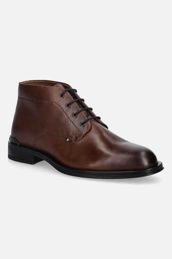 Kožená obuv Tommy Hilfiger CORPORATE HILFIGER LTH BOOT nezateplené hnedá FM0FM05697