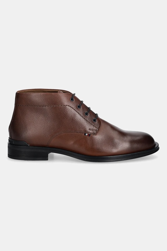 Kožená obuv Tommy Hilfiger CORPORATE HILFIGER LTH BOOT FM0FM05697 hnedá NC25