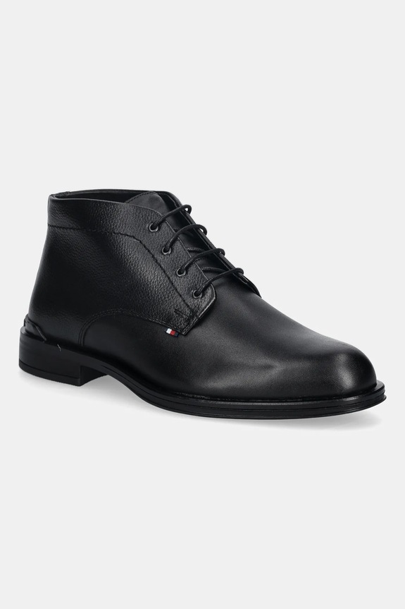 Tommy Hilfiger ghete de piele CORPORATE HILFIGER LTH BOOT casual negru FM0FM05697