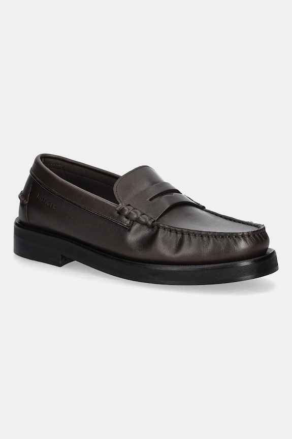 Tommy Hilfiger bőr mokaszin CLASSIC HIGH HILFIGER LTH LOAFER hétköznapi barna FM0FM05769