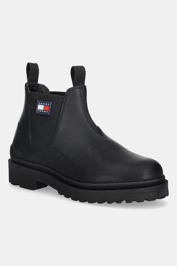 Tommy Jeans cizme de piele TJM CHELSEA LEATHER casual negru EM0EM01630