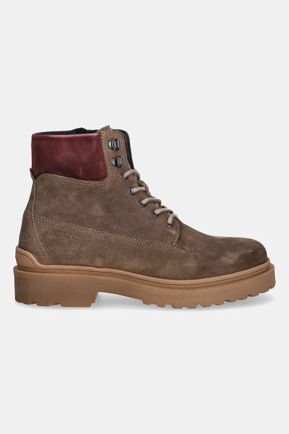 Kožené vysoké topánky Tommy Jeans TJM LACE UP BOOT SUEDE EM0EM01642 hnedá NC25