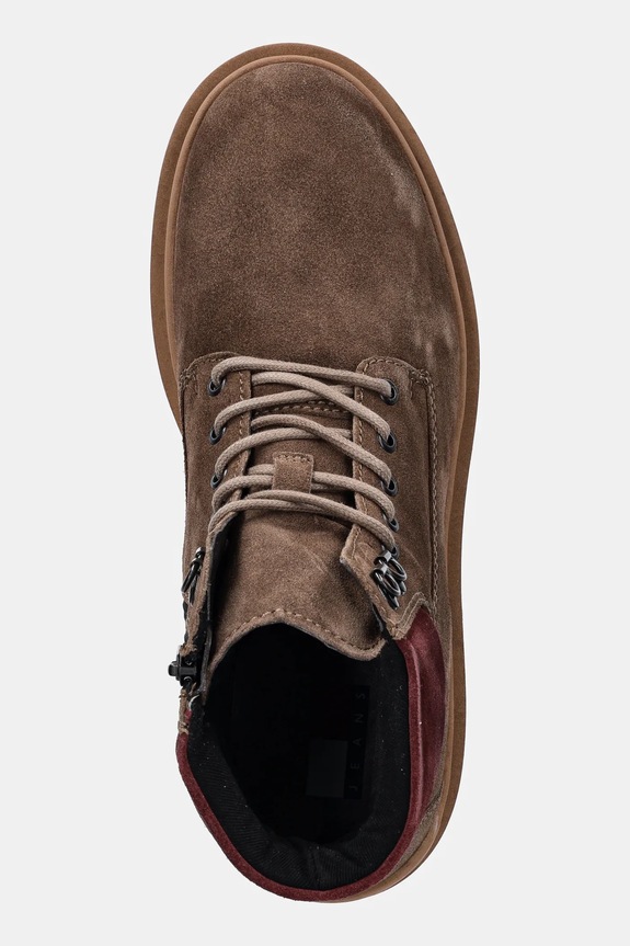 Kožené vysoké topánky Tommy Jeans TJM LACE UP BOOT SUEDE hnedá EM0EM01642