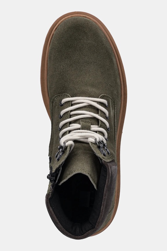 Kožené vysoké topánky Tommy Jeans TJM LACE UP BOOT SUEDE zelená EM0EM01642
