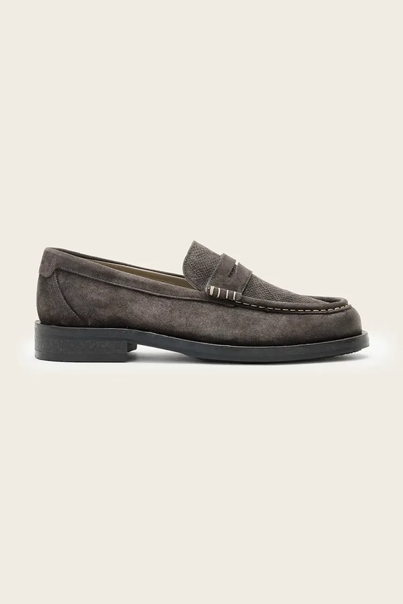 AllSaints mokasyny skórzane BLOOM SUEDE LOAFER eleganckie szary M022FC.WGR
