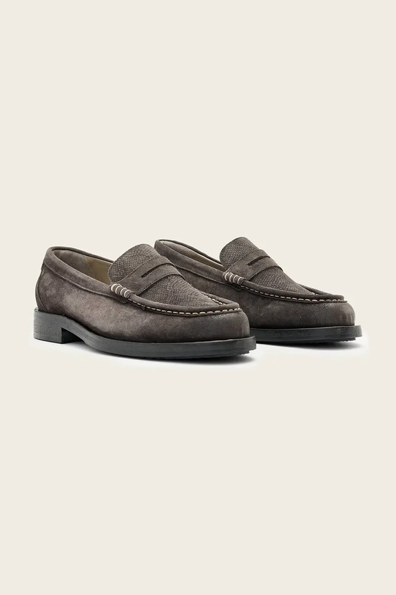 AllSaints mokasyny skórzane BLOOM SUEDE LOAFER M022FC.WGR szary AW25