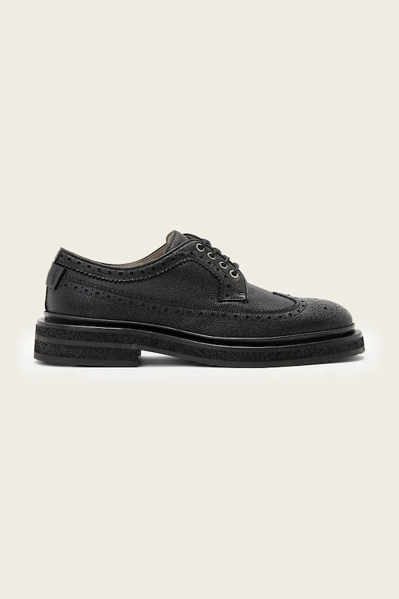 Kožené poltopánky AllSaints Escher Brogue elegantné čierna M047FD
