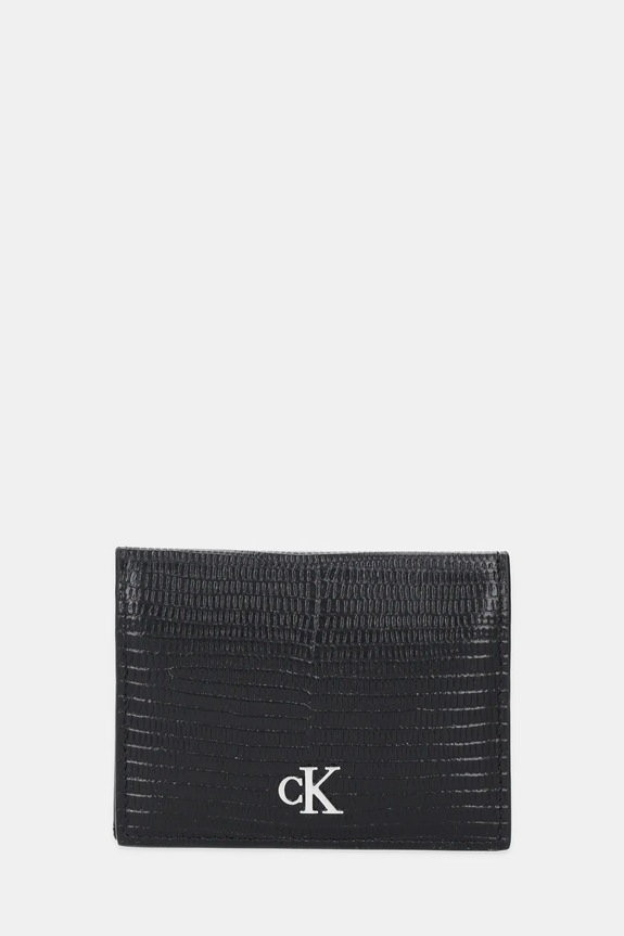 Δερμάτινη θήκη για κάρτες Calvin Klein απλικέ μαύρο LV04F1068G