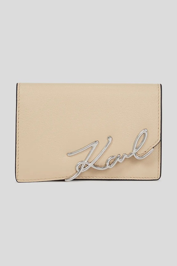 Karl Lagerfeld portfel skórzany K/SIGNATURE skóra licowa beżowy A3W32018