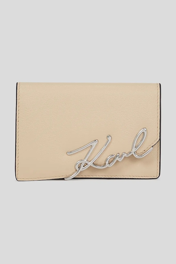 Karl Lagerfeld portfel skórzany K/SIGNATURE skóra licowa beżowy A3W32018