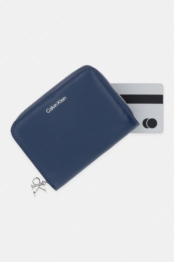 Calvin Klein portfel damski skórzany niebieski LV04F1075G