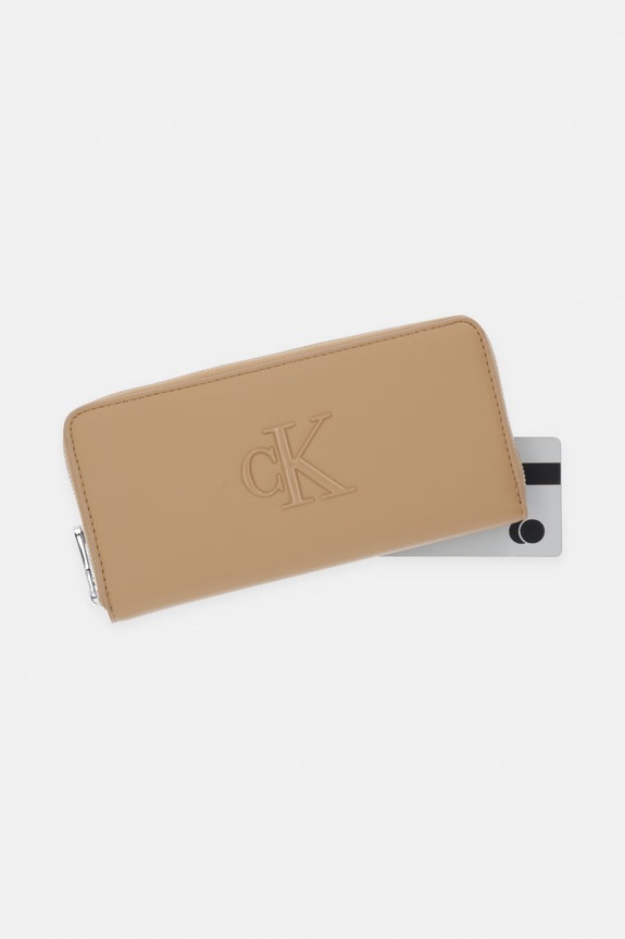 Calvin Klein portfel damski z imitacji skóry beżowy LV04F1077G