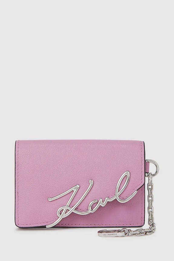 Δερμάτινο πορτοφόλι Karl Lagerfeld IKON λείο δέρμα ροζ A4W32019