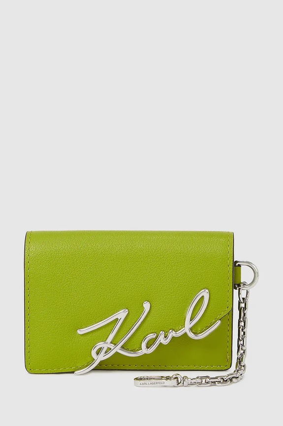 Δερμάτινο πορτοφόλι Karl Lagerfeld IKON λείο δέρμα πράσινο A4W32019