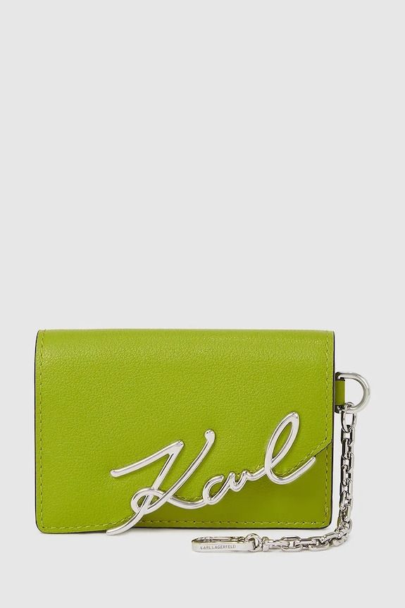 Δερμάτινο πορτοφόλι Karl Lagerfeld IKON λείο δέρμα πράσινο A4W32019