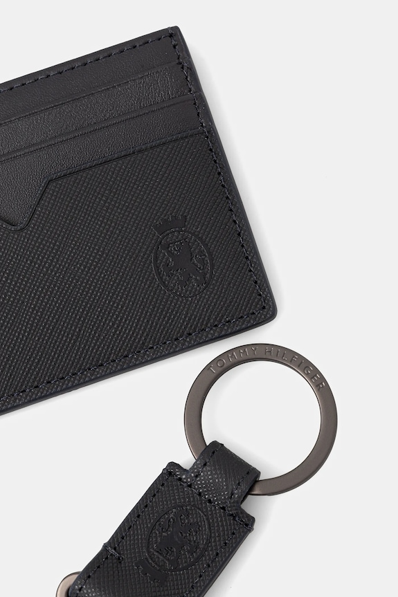 Tommy Hilfiger card holder din piele și breloc AM0AM13779 bleumarin
