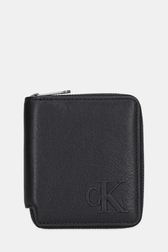 Calvin Klein portfel skórzany skóra licowa czarny LV04D1077G