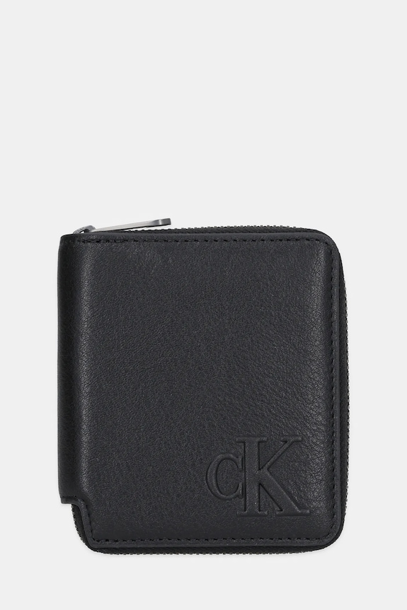 Calvin Klein portfel skórzany skóra licowa czarny LV04D1077G