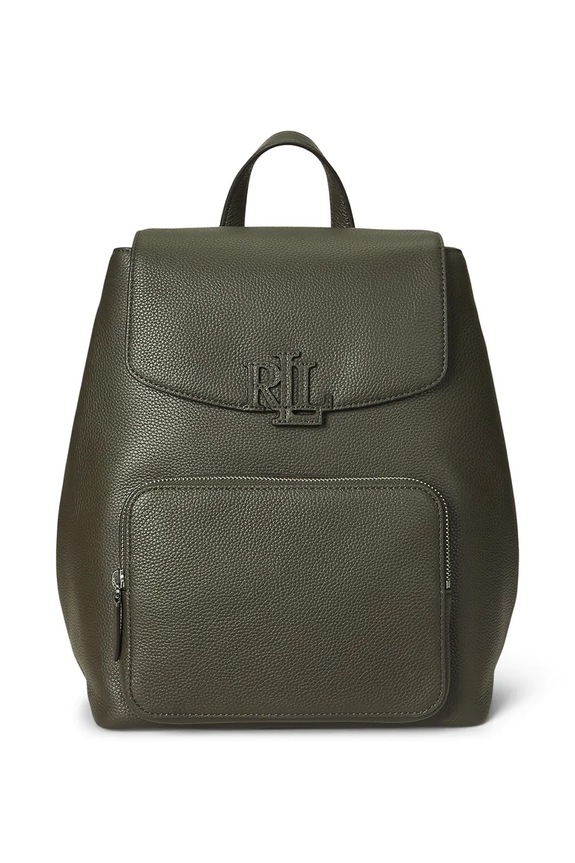 Δερμάτινο σακίδιο Lauren Ralph Lauren λείο δέρμα πράσινο 431969355