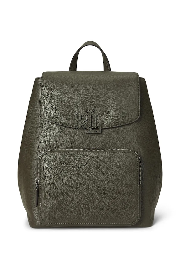 Δερμάτινο σακίδιο Lauren Ralph Lauren λείο δέρμα πράσινο 431969355