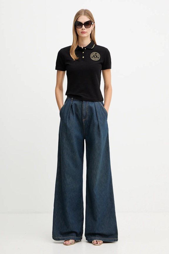 Pamučna polo majica Versace Jeans Couture 79HAGT00.CJ01T crna AW25