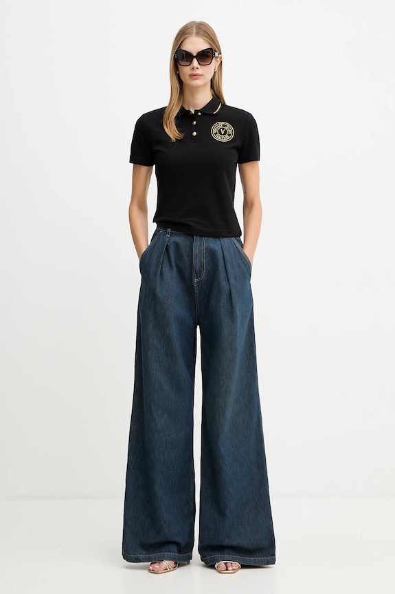 Pamučna polo majica Versace Jeans Couture 79HAGT00.CJ01T crna AW25