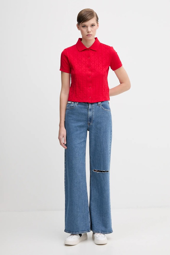 Calvin Klein Jeans kardigan bawełniany LV044D209G czerwony AW25