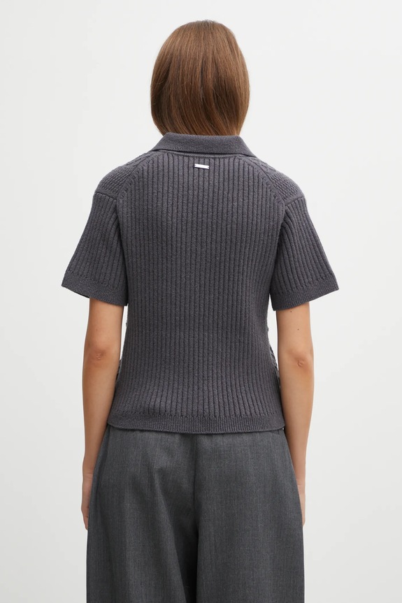 Odzież JW Anderson sweter z dodatkiem wełny Cropped Cable Knit Polo KW1443.YN0446 szary