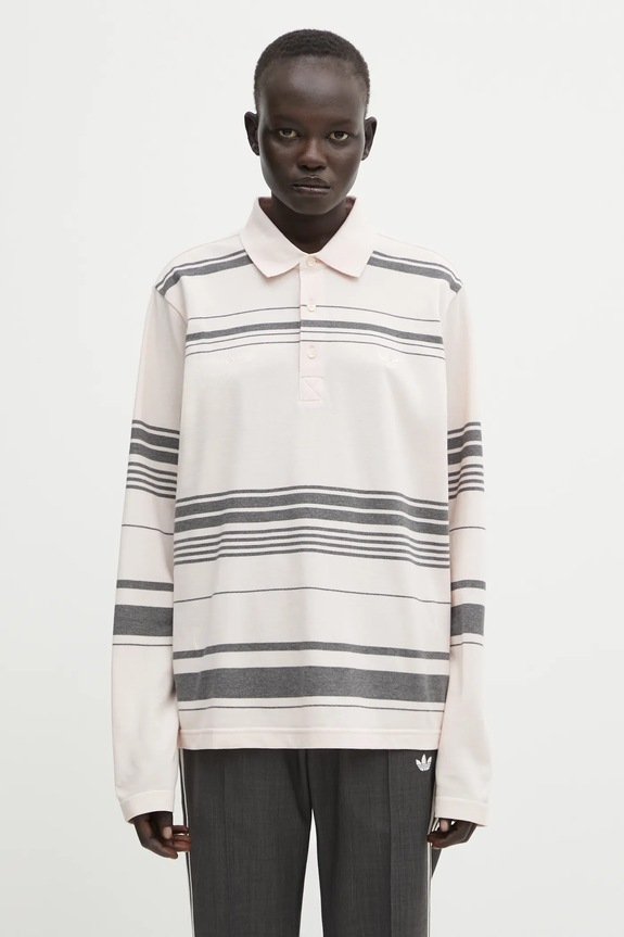 Bavlněné tričko s dlouhým rukávem adidas Originals x Wales Bonner Polo regular růžová KB2298