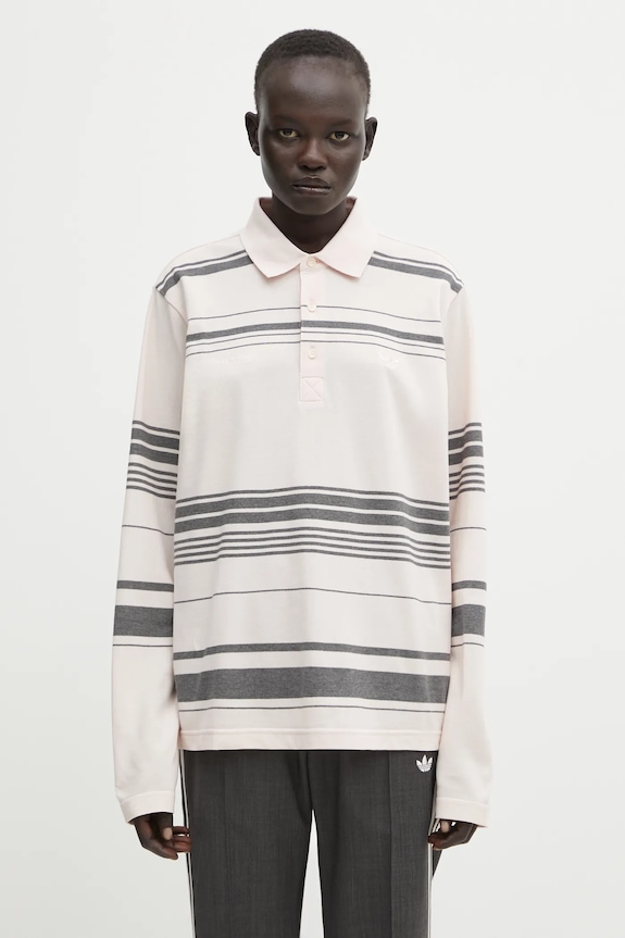 Bavlněné tričko s dlouhým rukávem adidas Originals x Wales Bonner Polo regular růžová KB2298