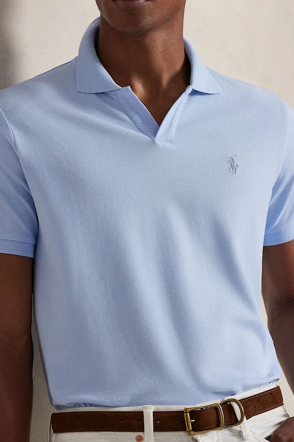 Памучна тениска с яка Polo Ralph Lauren син 710968951