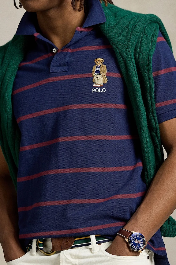 Βαμβακερό μπλουζάκι πόλο Polo Ralph Lauren Sskccmslm24 Short Sleeve σκούρο μπλε 710971839
