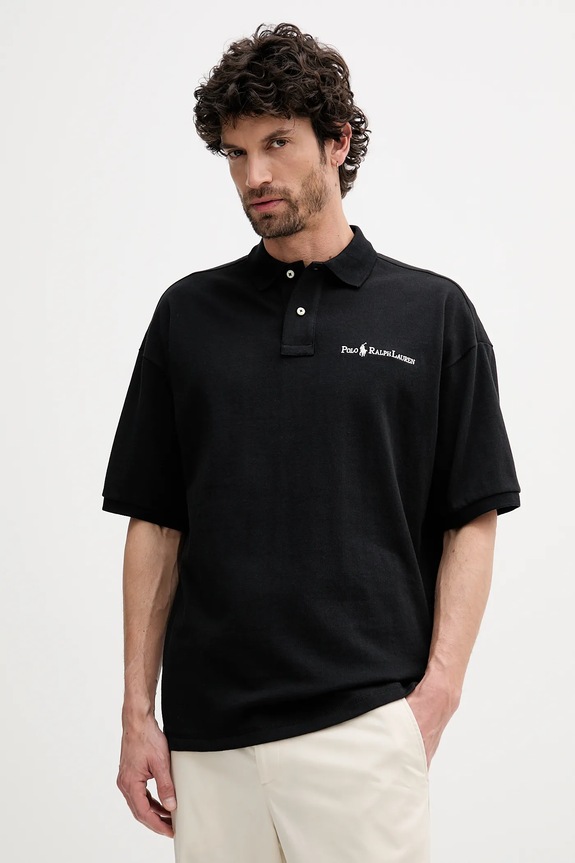 Βαμβακερό μπλουζάκι πόλο Polo Ralph Lauren βαμβάκι μαύρο 710972615