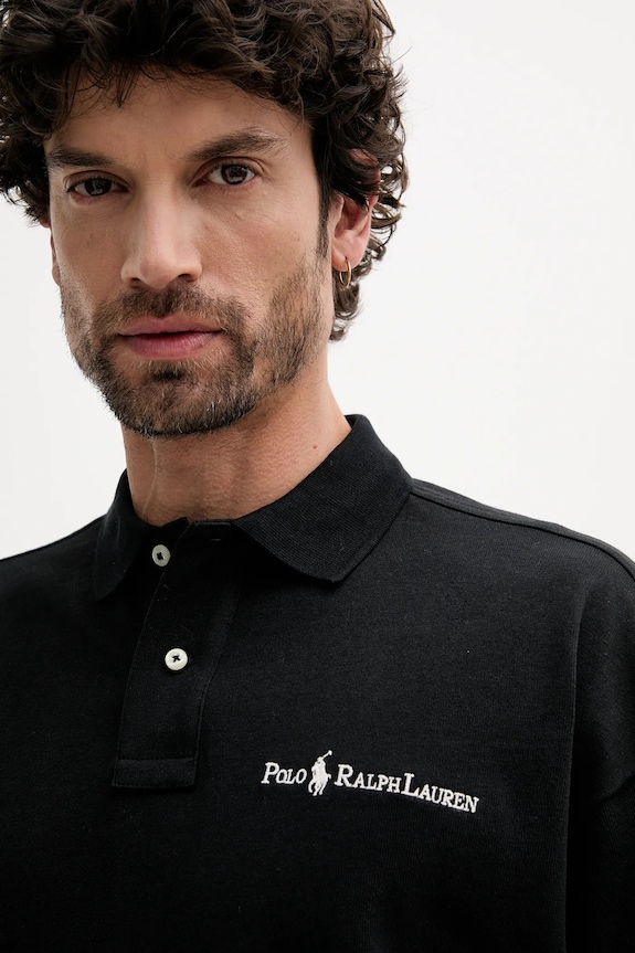 Βαμβακερό μπλουζάκι πόλο Polo Ralph Lauren μαύρο 710972615