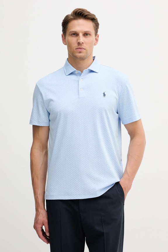 Pamučna polo majica Polo Ralph Lauren sitni uzorak plava 710971062