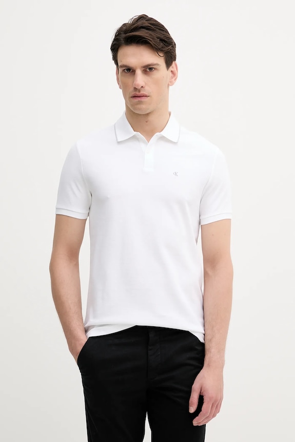 Calvin Klein polo bărbați din bumbac regular alb LV04LC239G