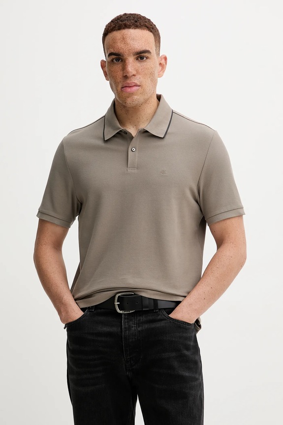 Calvin Klein polo tričko pánske bavlnené jednofarebný béžová LV04LC239G