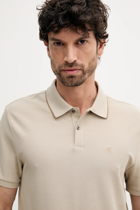 Oblečenie Calvin Klein polo tričko pánske bavlnené LV04LC239G béžová
