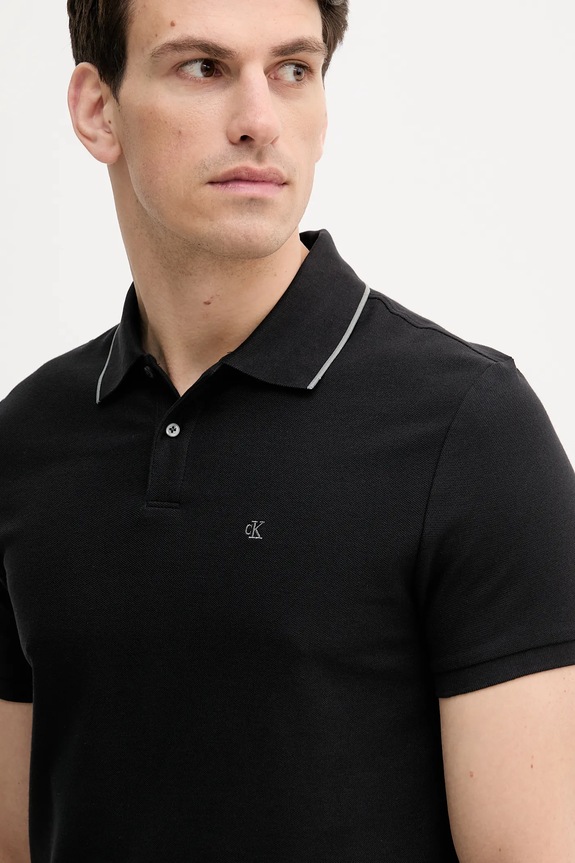Calvin Klein πόλο ανδρικό βαμβακερό μαύρο LV04LC239G