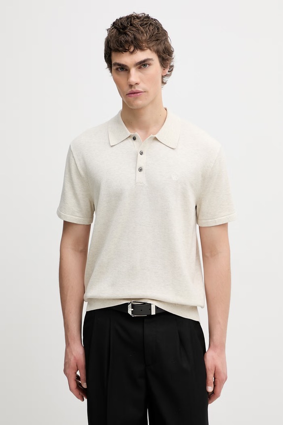 Calvin Klein pletena polo majica moška bombažna bež LV04LC326G