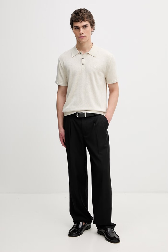 Calvin Klein pletena polo majica moška bombažna LV04LC326G bež SS26