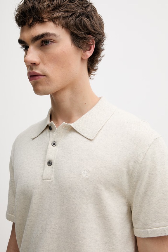 Calvin Klein pletena polo majica moška bombažna bež LV04LC326G