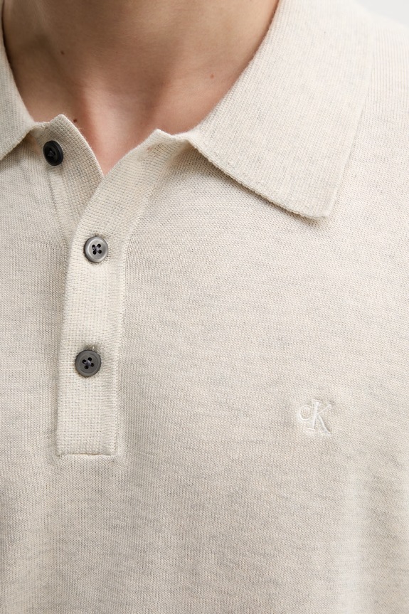 Calvin Klein pletena polo majica moška bombažna LV04LC326G bež