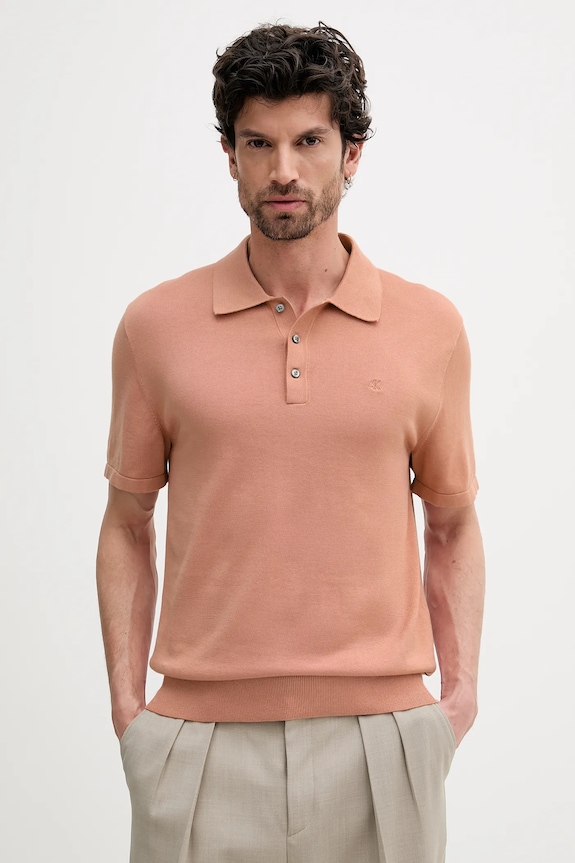 Calvin Klein polo tricotat bărbătesc din bumbac regular portocaliu LV04LC326G