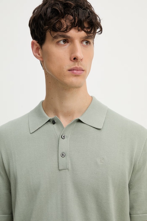 Calvin Klein úpletové polo tričko pánske bavlnené zelená LV04LC326G