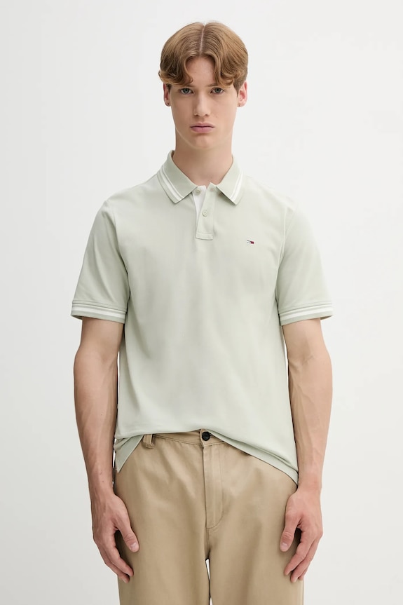 Bavlnené polo tričko Tommy Jeans jednofarebný zelená DM0DM21846