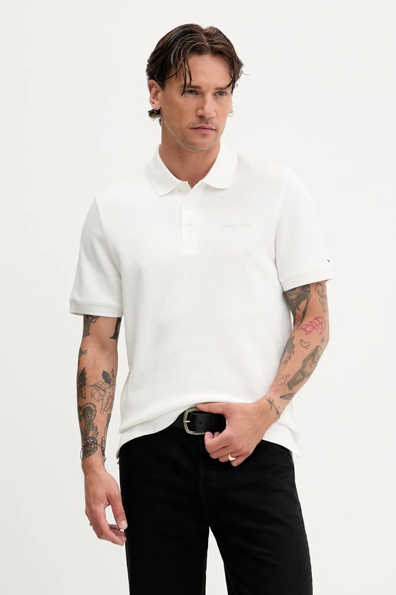 Bavlnené polo tričko Tommy Jeans jednofarebný biela DM0DM21935