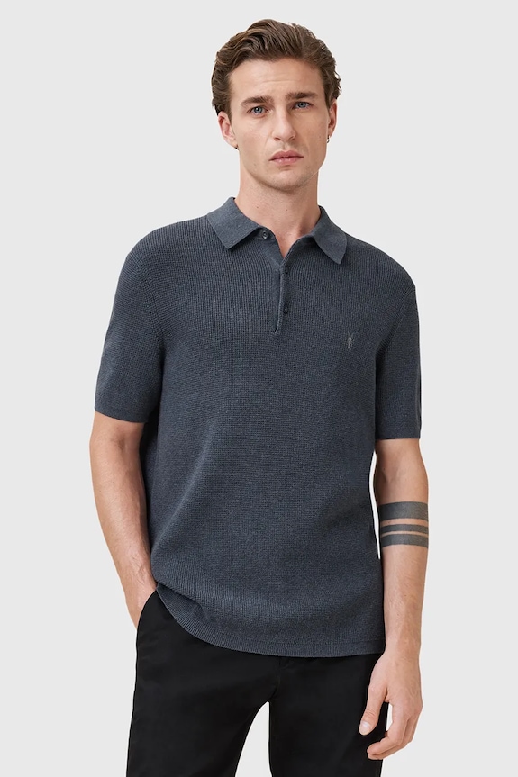 AllSaints polo z domieszką wełny ASPEN bawełna granatowy M025KA