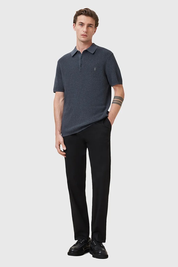 AllSaints polo z domieszką wełny ASPEN granatowy M025KA